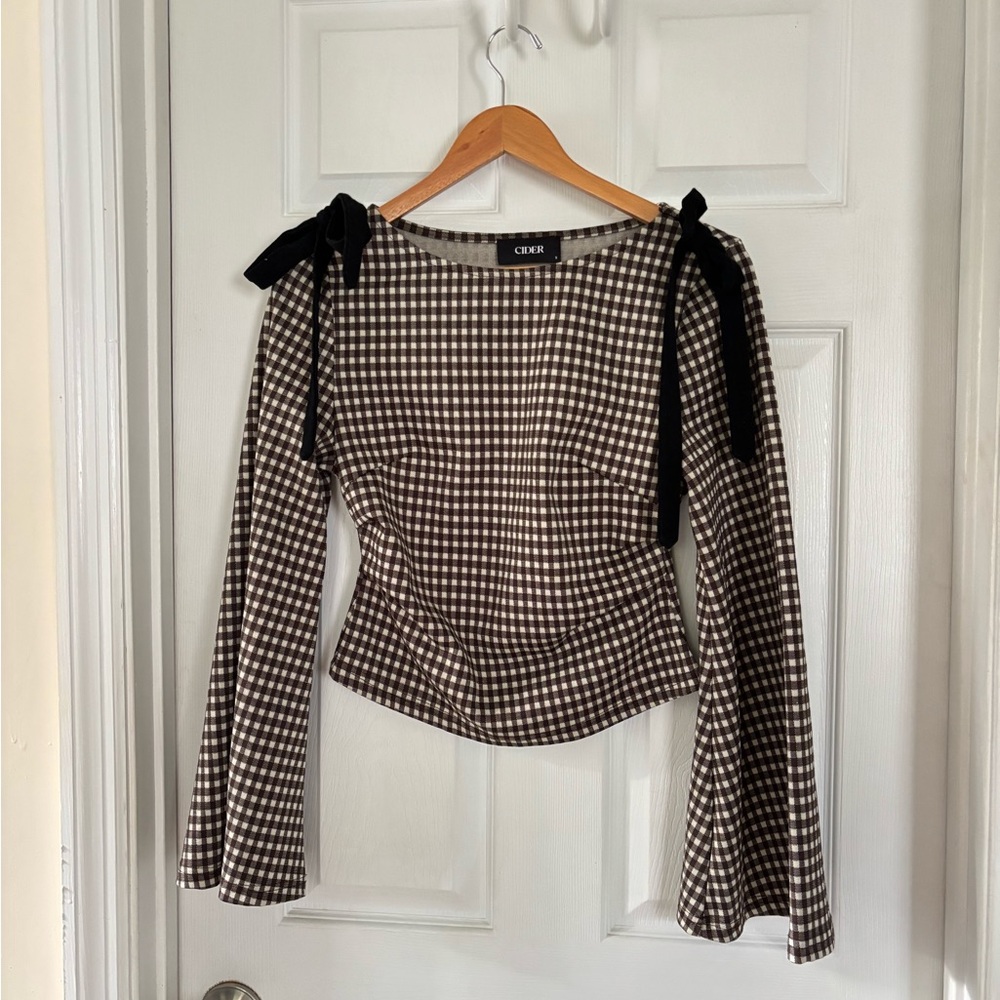 Cider Checkered Blouse with Black Bow Details